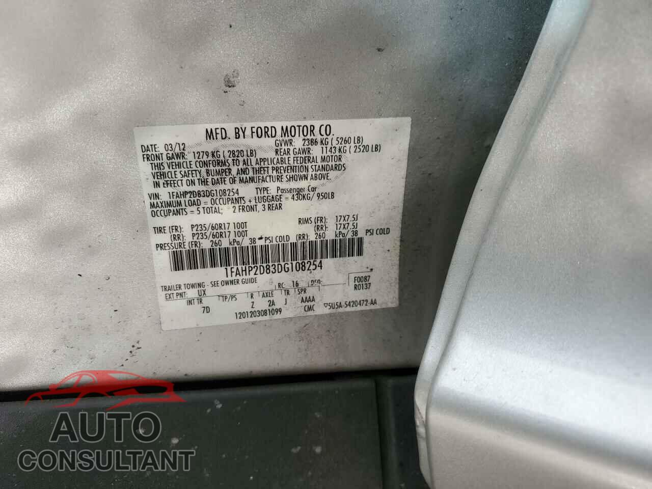 FORD TAURUS 2013 - 1FAHP2D83DG108254