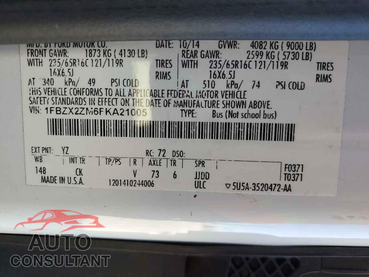 FORD TRANSIT 2015 - 1FBZX2ZM6FKA21005
