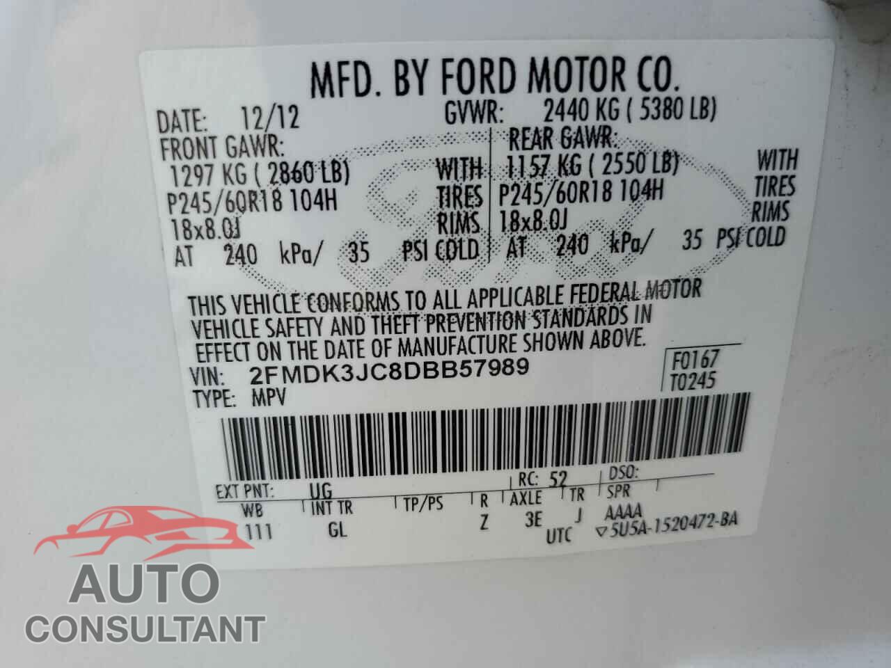 FORD EDGE 2013 - 2FMDK3JC8DBB57989