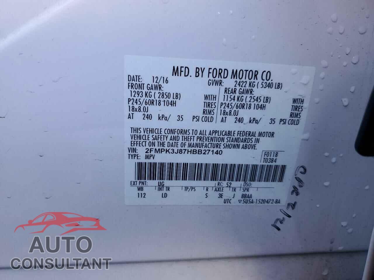 FORD EDGE 2017 - 2FMPK3J87HBB27140