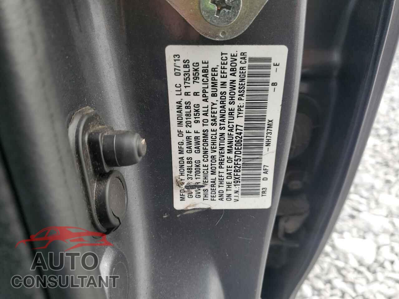HONDA CIVIC 2013 - 19XFB2F57DE062477