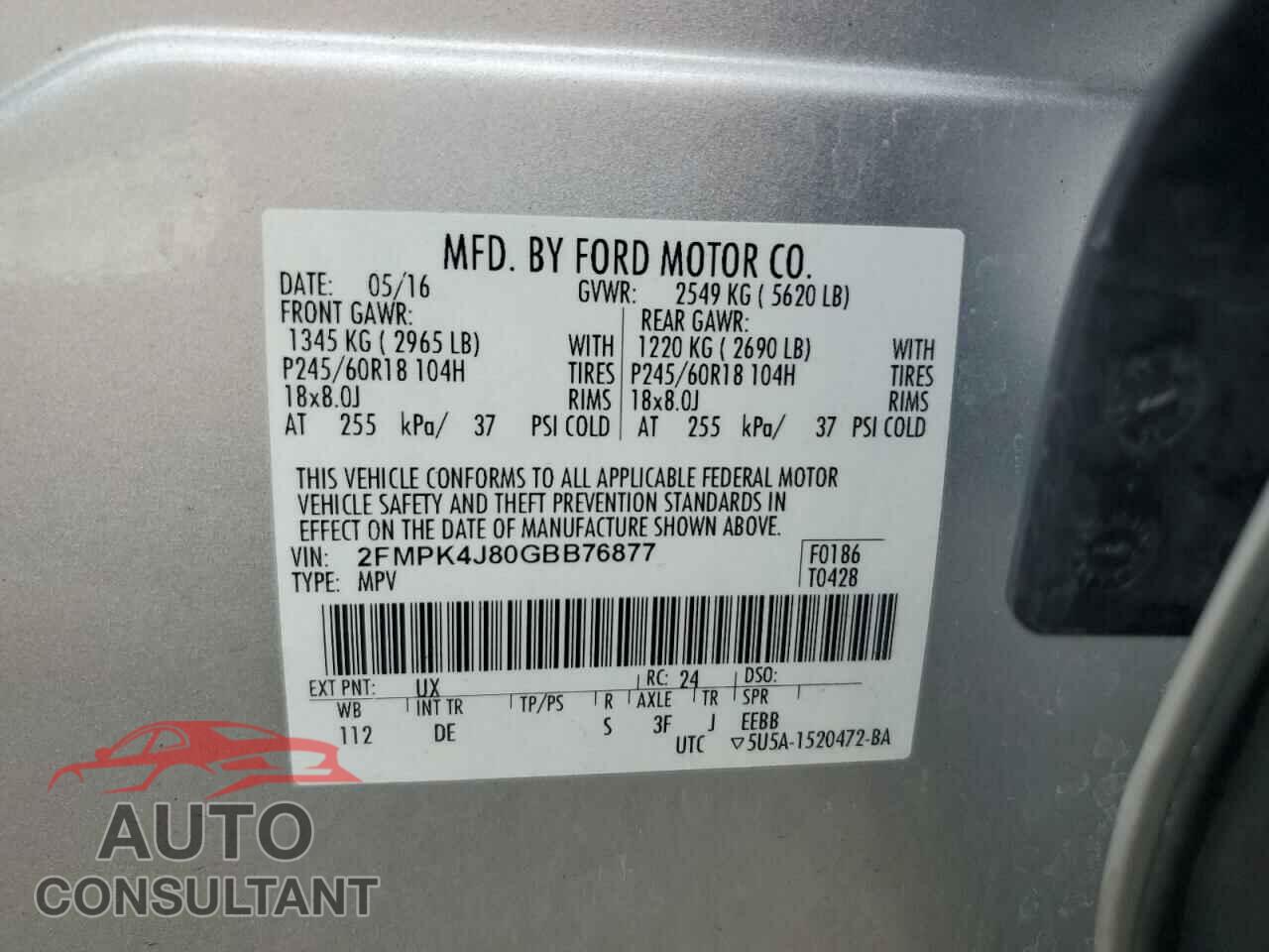 FORD EDGE 2016 - 2FMPK4J80GBB76877