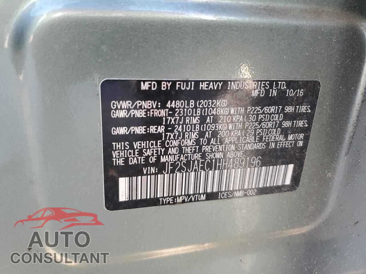 SUBARU FORESTER 2017 - JF2SJAEC1HH489196