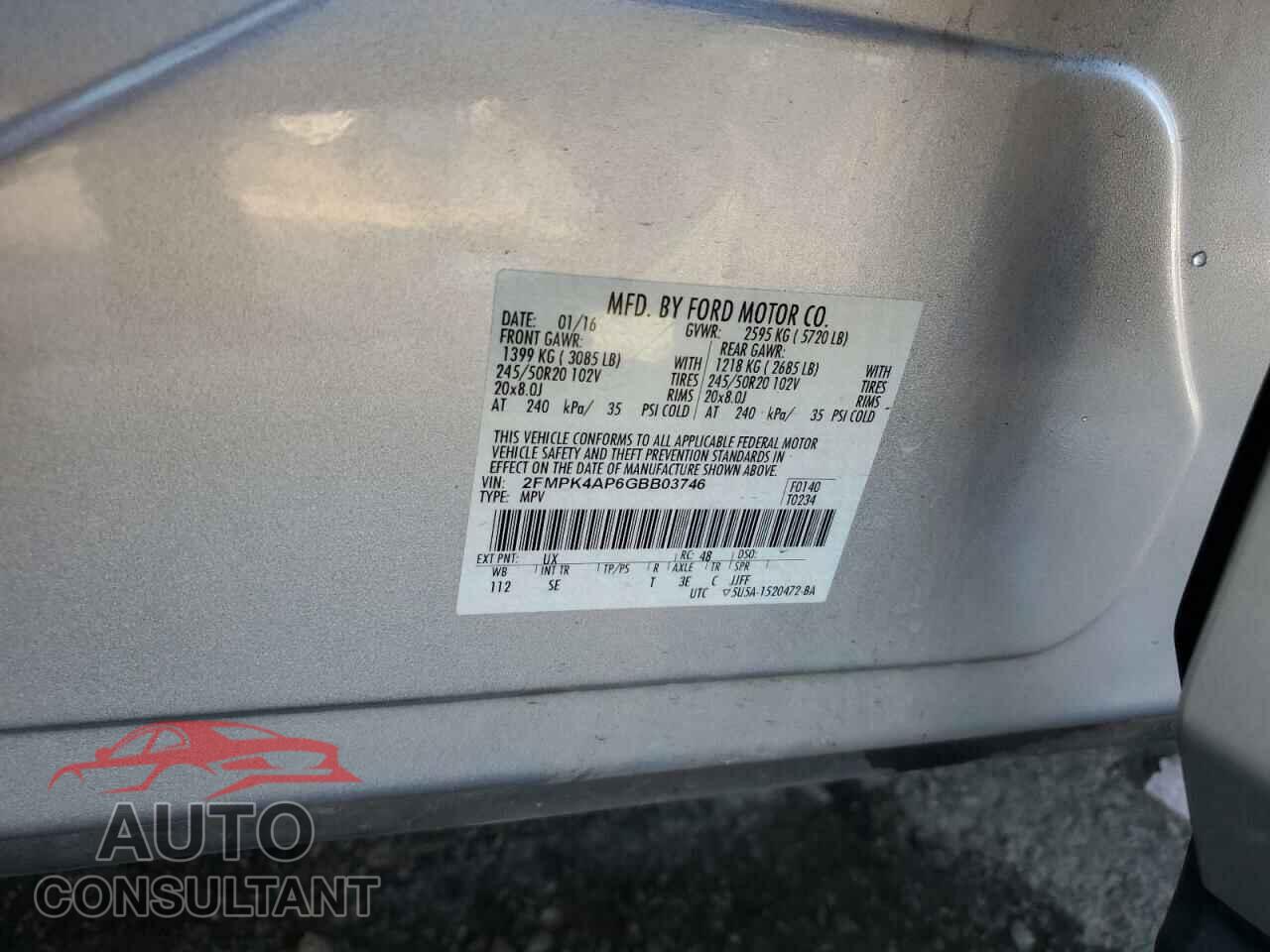 FORD EDGE 2016 - 2FMPK4AP6GBB03746