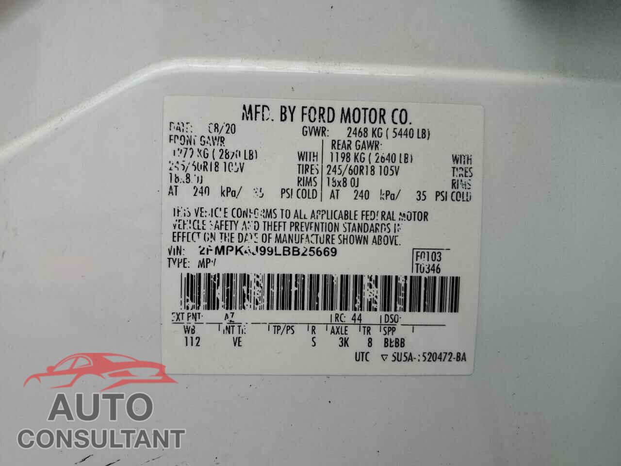 FORD EDGE 2020 - 2FMPK4J99LBB25669