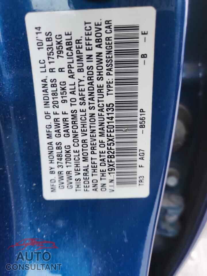 HONDA CIVIC 2015 - 19XFB2F5XFE014135