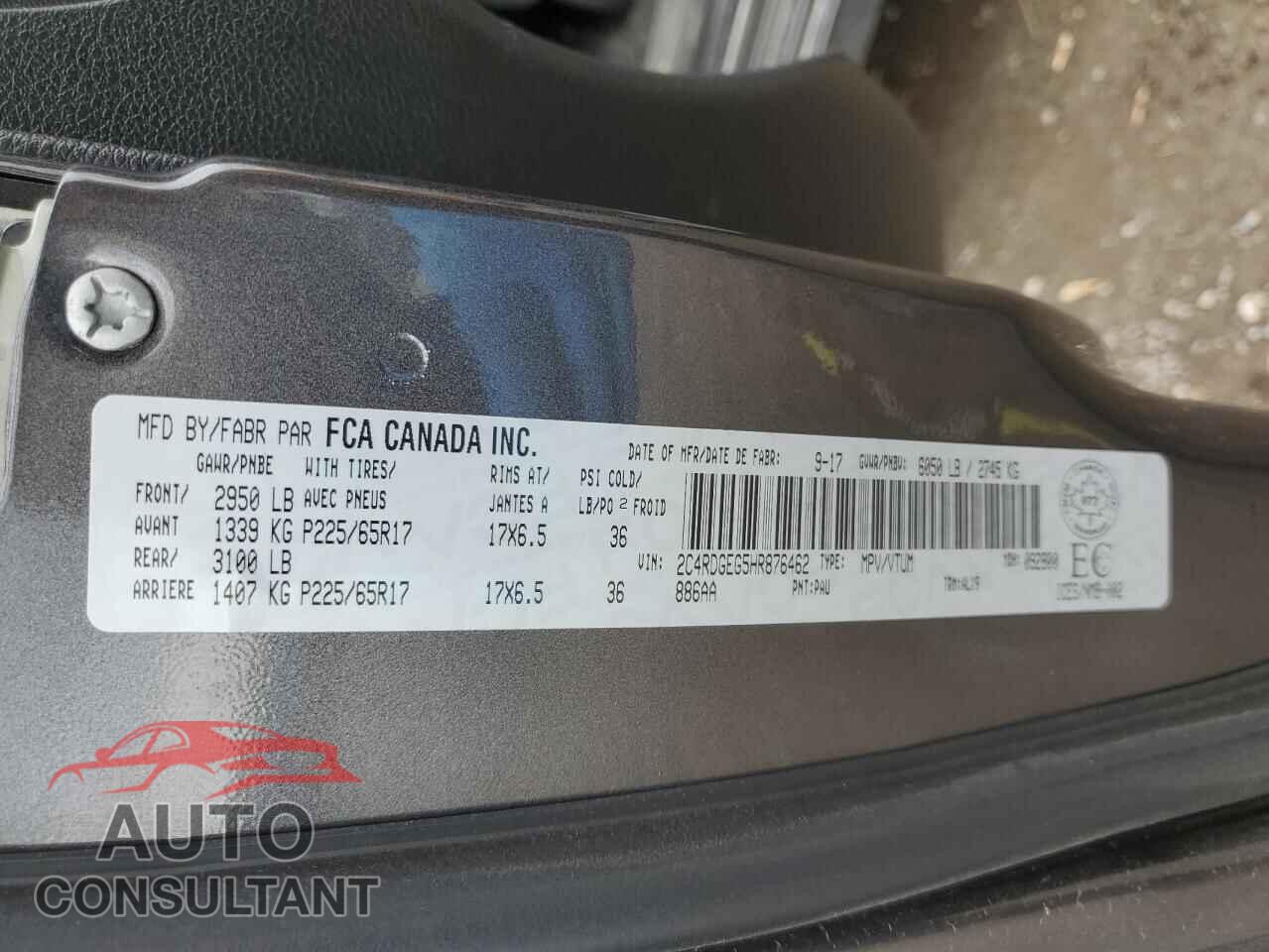 DODGE CARAVAN 2017 - 2C4RDGEG5HR876462