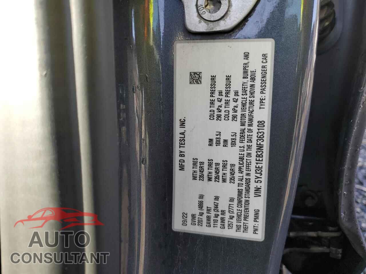 TESLA MODEL 3 2022 - 5YJ3E1EB3NF363108