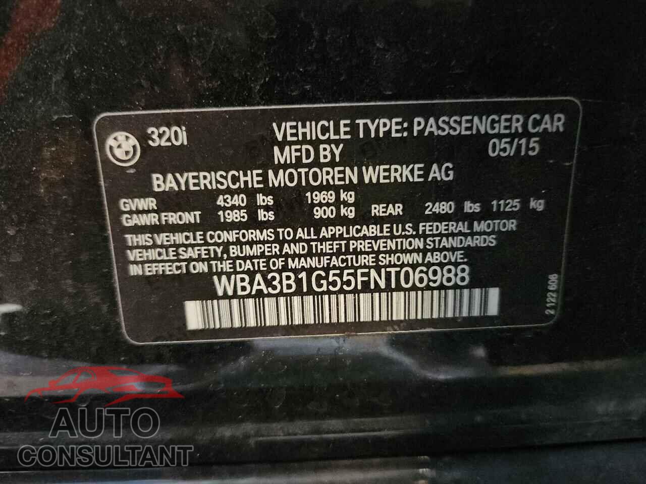 BMW 3 SERIES 2015 - WBA3B1G55FNT06988
