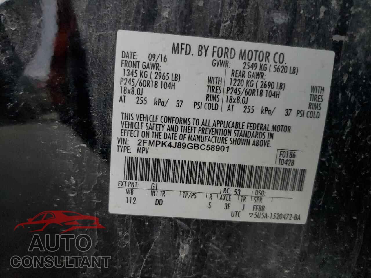 FORD EDGE 2016 - 2FMPK4J89GBC58901