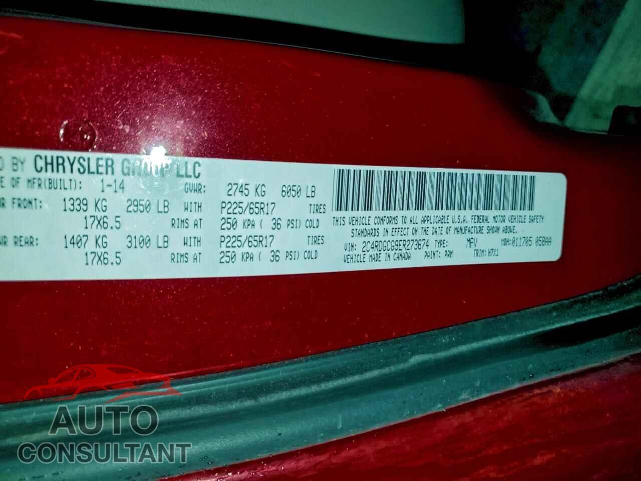 DODGE CARAVAN 2014 - 2C4RDGCG9ER273674