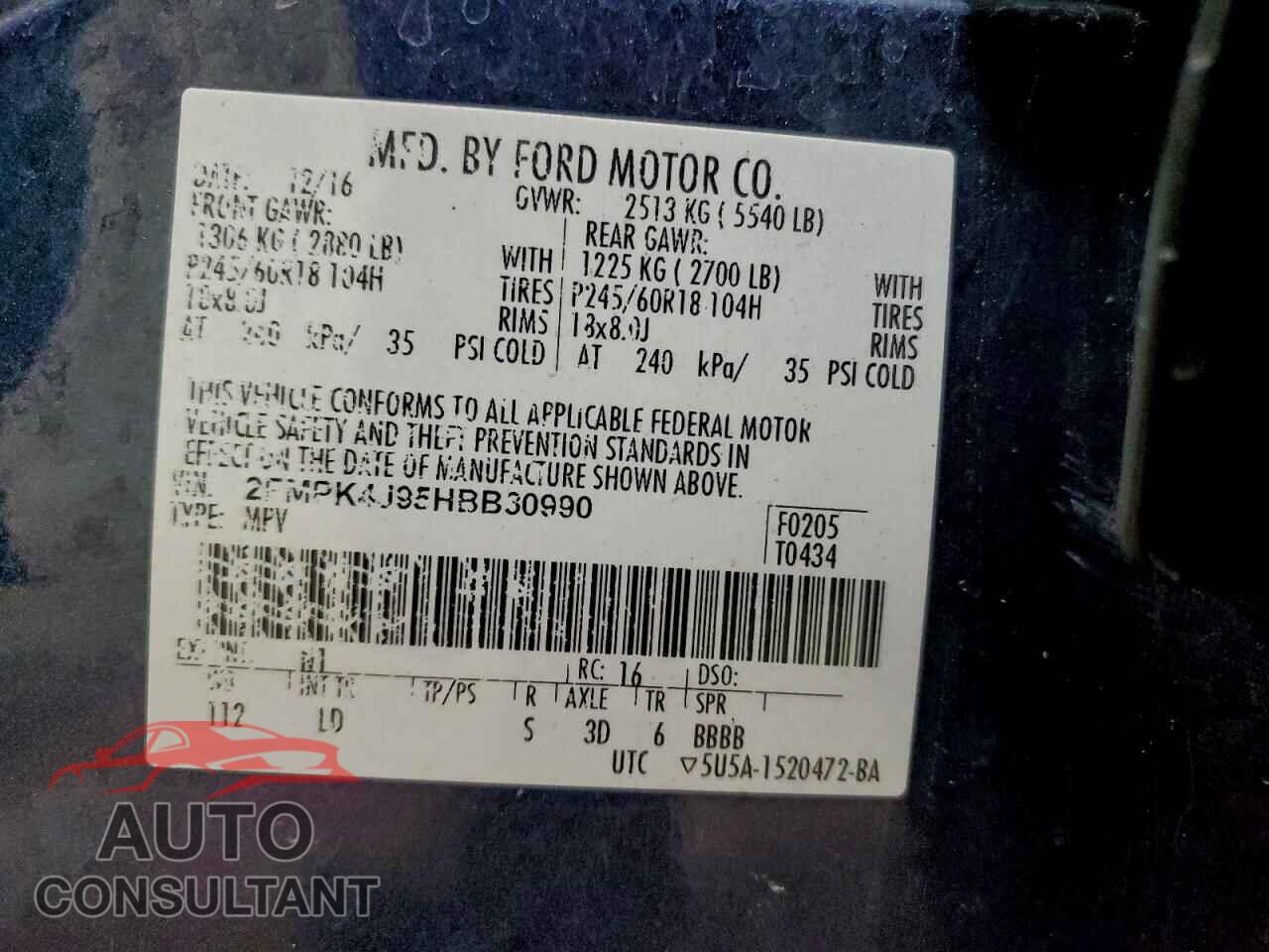 FORD EDGE 2017 - 2FMPK4J95HBB30990
