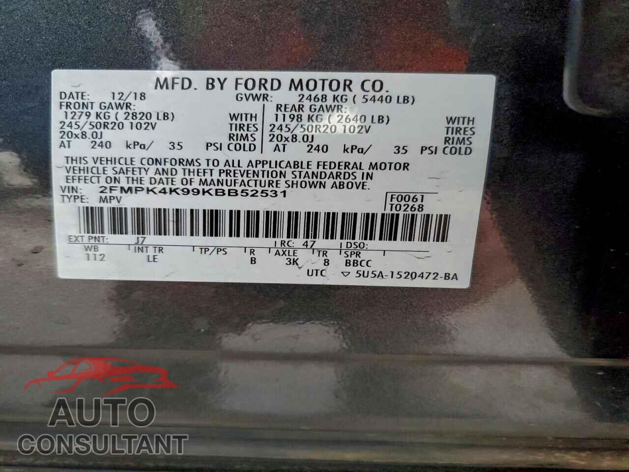 FORD EDGE 2019 - 2FMPK4K99KBB52531