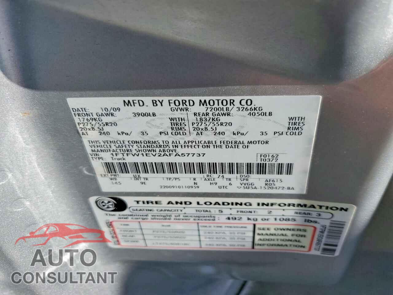 FORD F-150 2010 - 1FTFW1EV2AFA57737