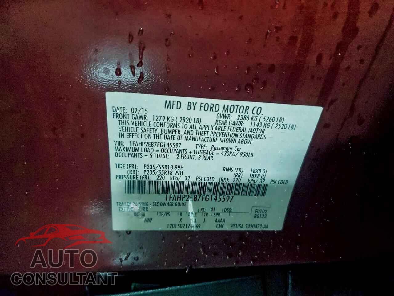 FORD TAURUS 2015 - 1FAHP2E87FG145597