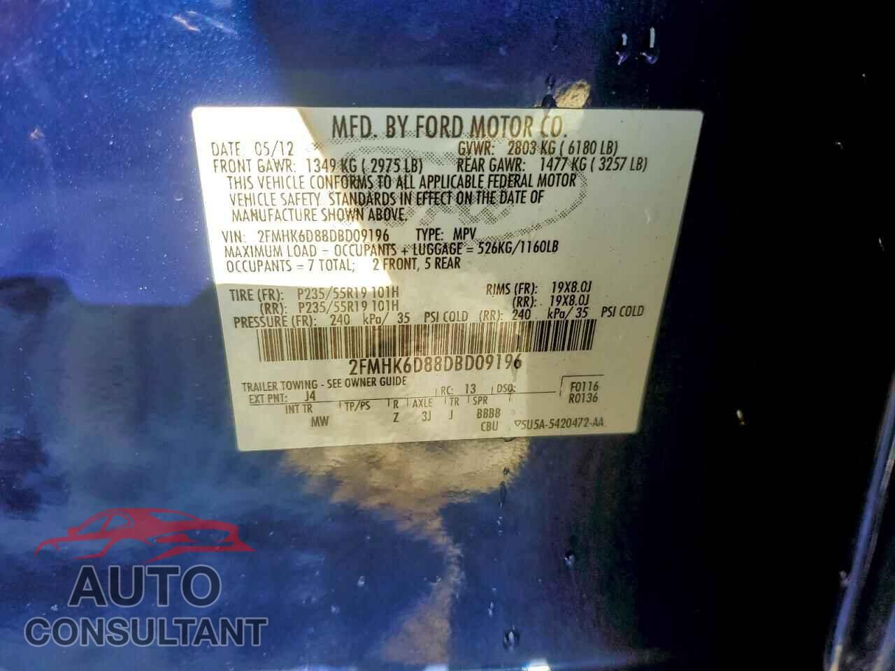FORD FLEX 2013 - 2FMHK6D88DBD09196
