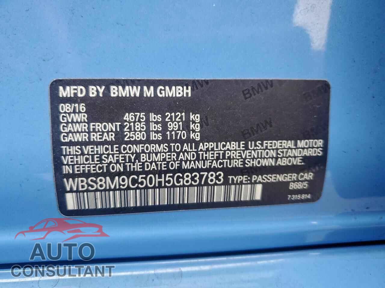 BMW M3 2017 - WBS8M9C50H5G83783