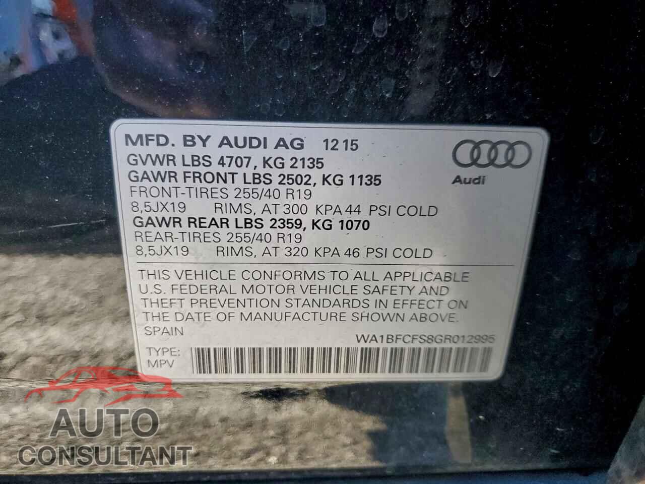 AUDI Q3 2016 - WA1BFCFS8GR012995