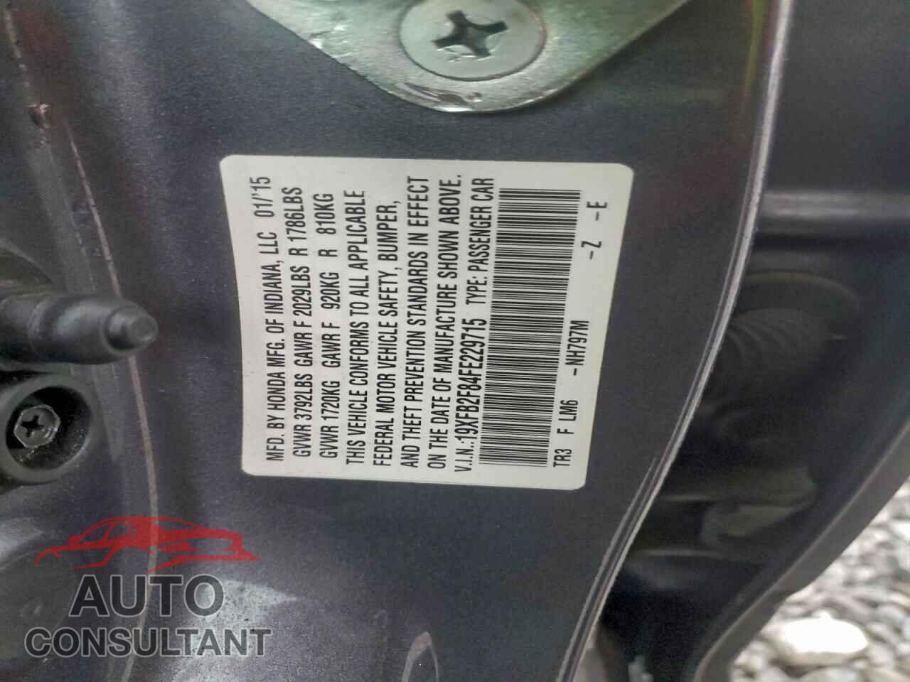 HONDA CIVIC 2015 - 19XFB2F84FE229715