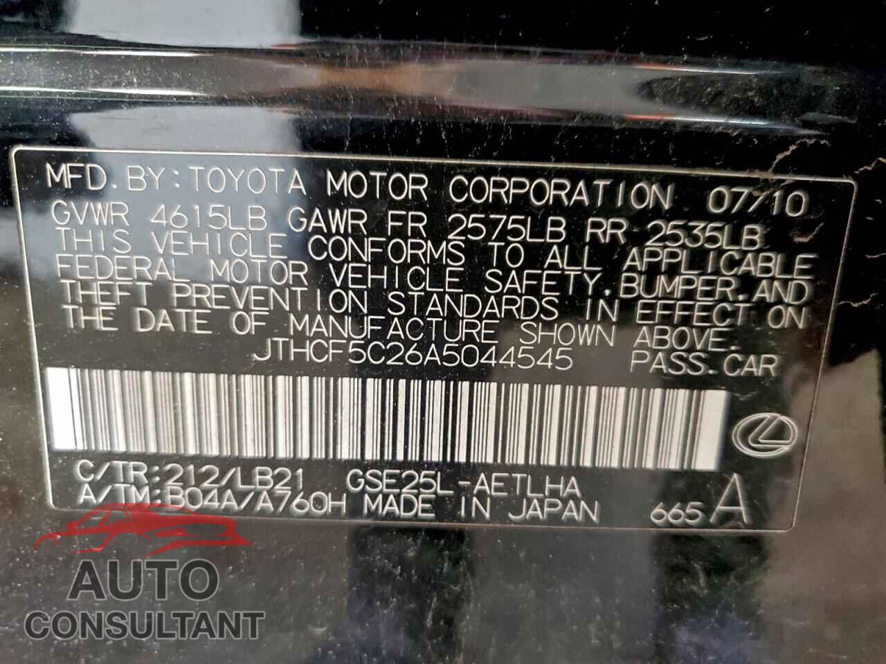 LEXUS IS 2010 - JTHCF5C26A5044545