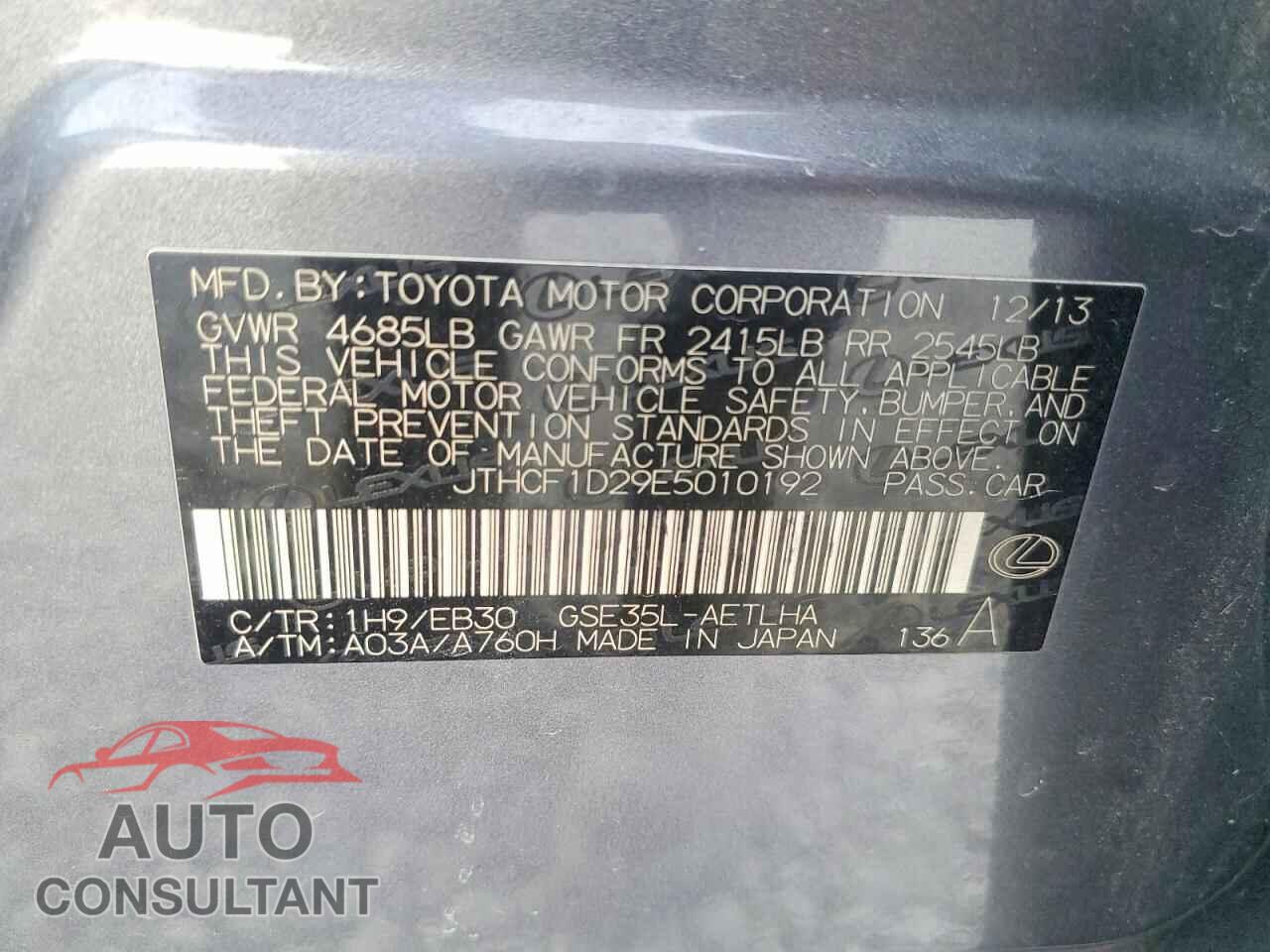 LEXUS IS 2014 - JTHCF1D29E5010192