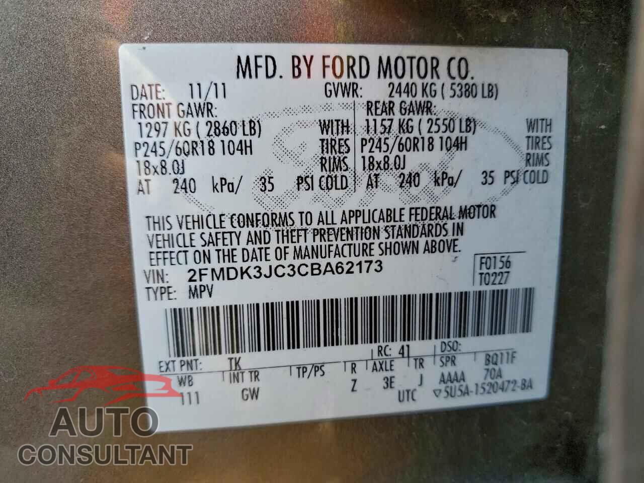 FORD EDGE 2012 - 2FMDK3JC3CBA62173