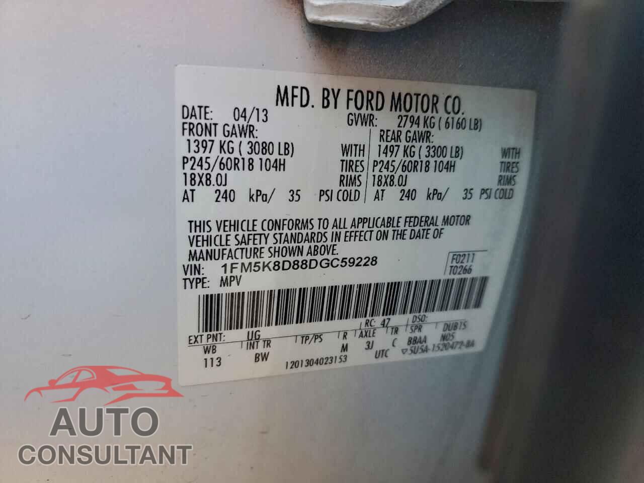 FORD EXPLORER 2013 - 1FM5K8D88DGC59228
