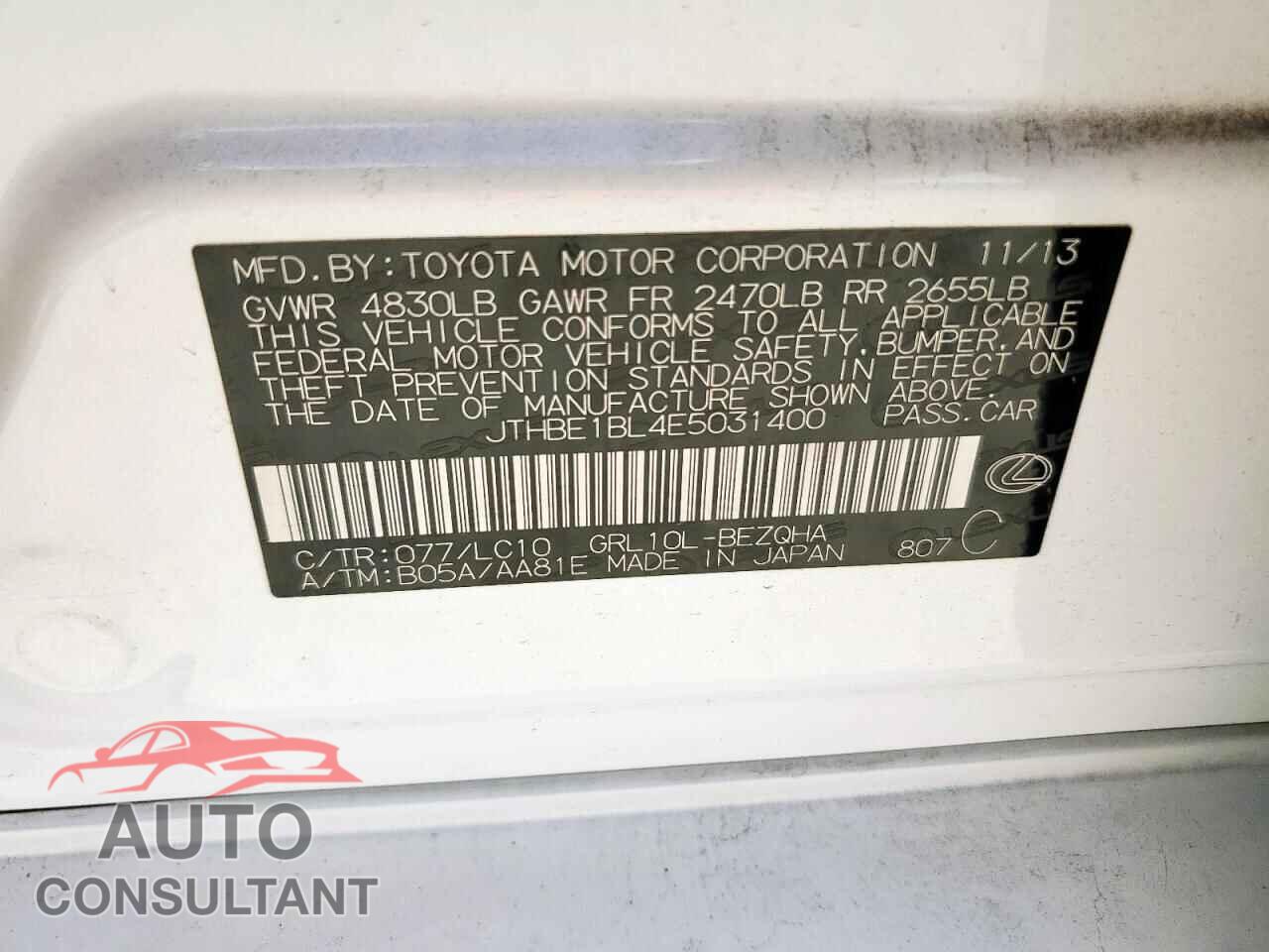 LEXUS GS350 2014 - JTHBE1BL4E5031400