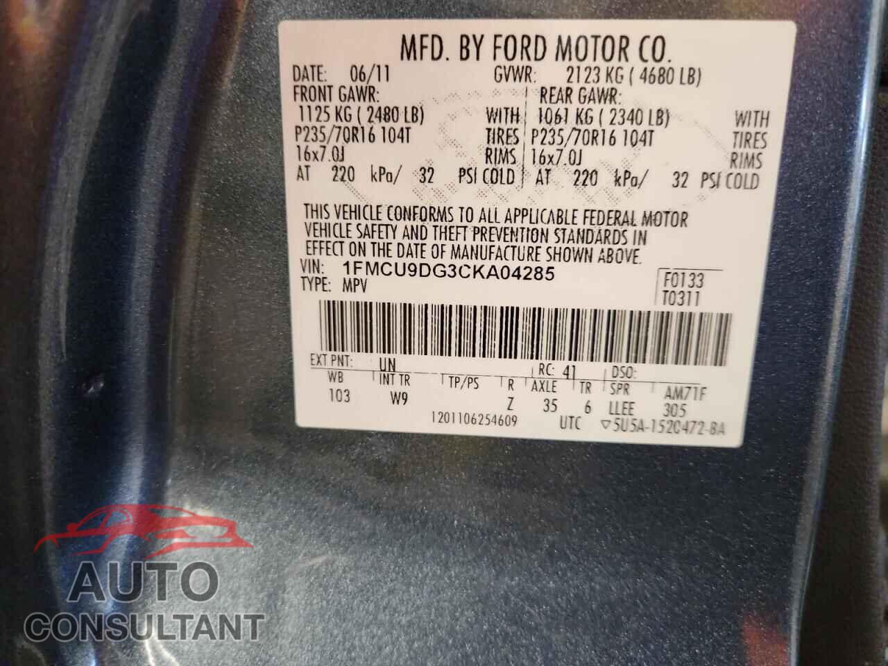 FORD ESCAPE 2012 - 1FMCU9DG3CKA04285