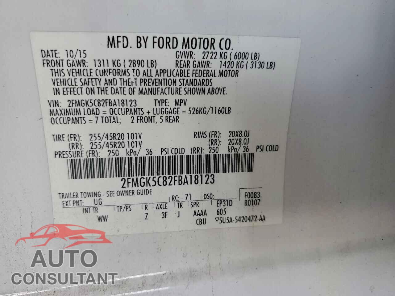 FORD FLEX 2015 - 2FMGK5C82FBA18123