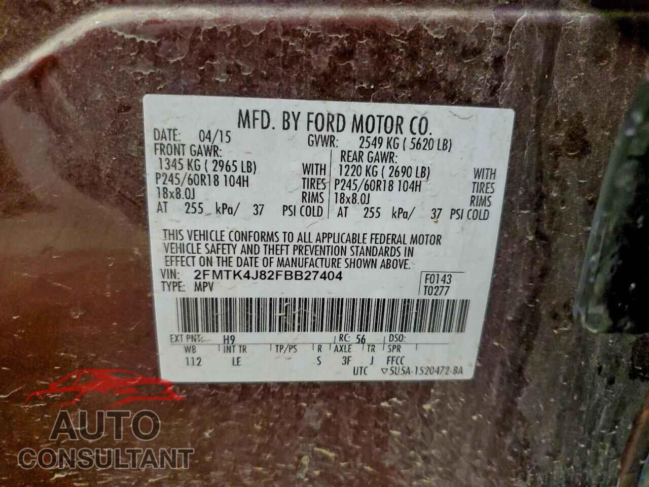 FORD EDGE 2015 - 2FMTK4J82FBB27404