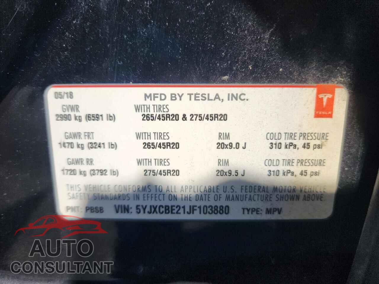 TESLA MODEL X 2018 - 5YJXCBE21JF103880