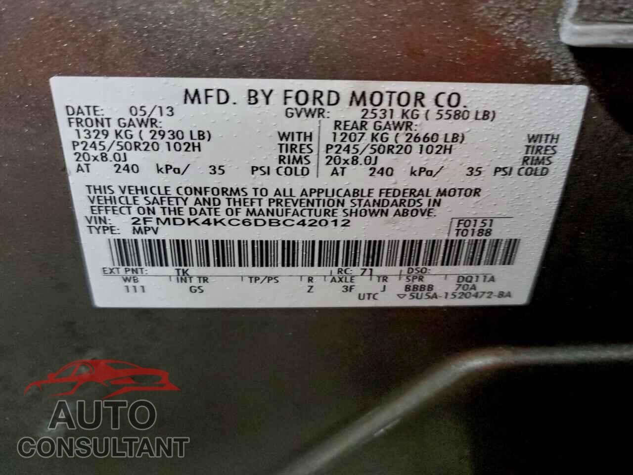 FORD EDGE 2013 - 2FMDK4KC6DBC42012