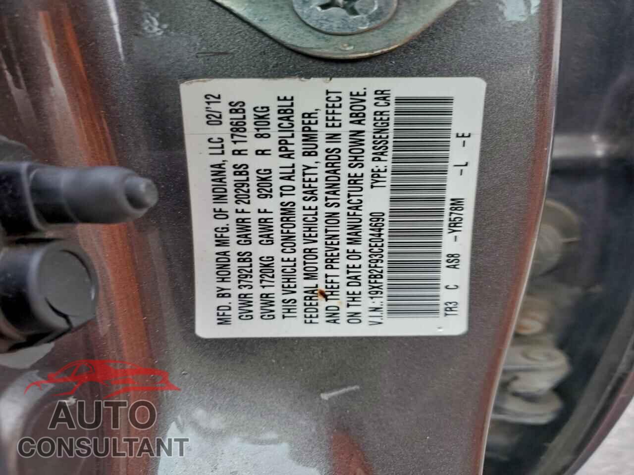 HONDA CIVIC 2012 - 19XFB2F93CE044690