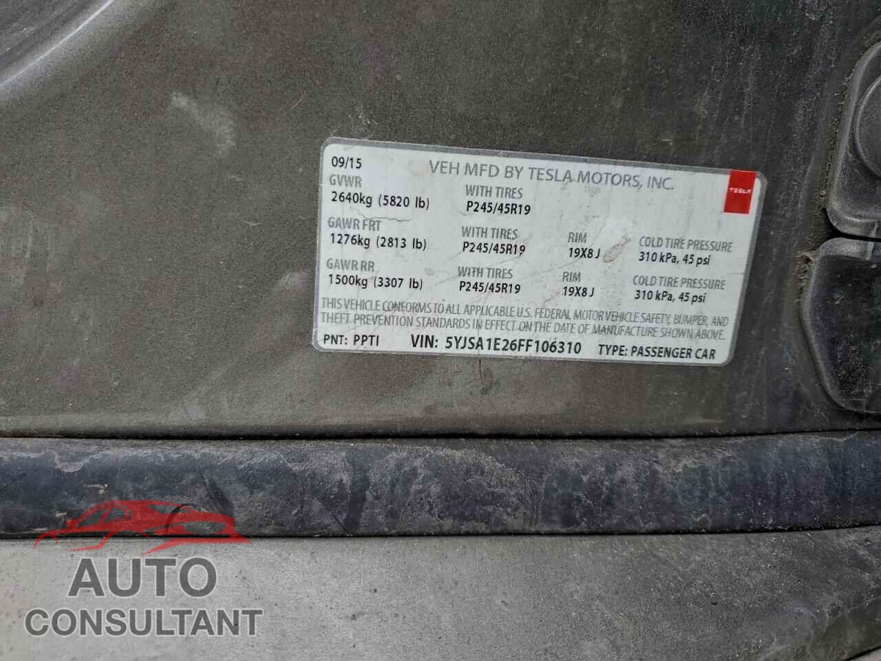 TESLA MODEL S 2015 - 5YJSA1E26FF106310