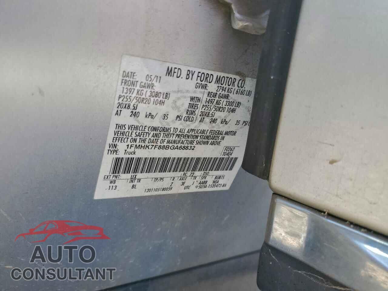 FORD EXPLORER 2011 - 1FMHK7F88BGA68832
