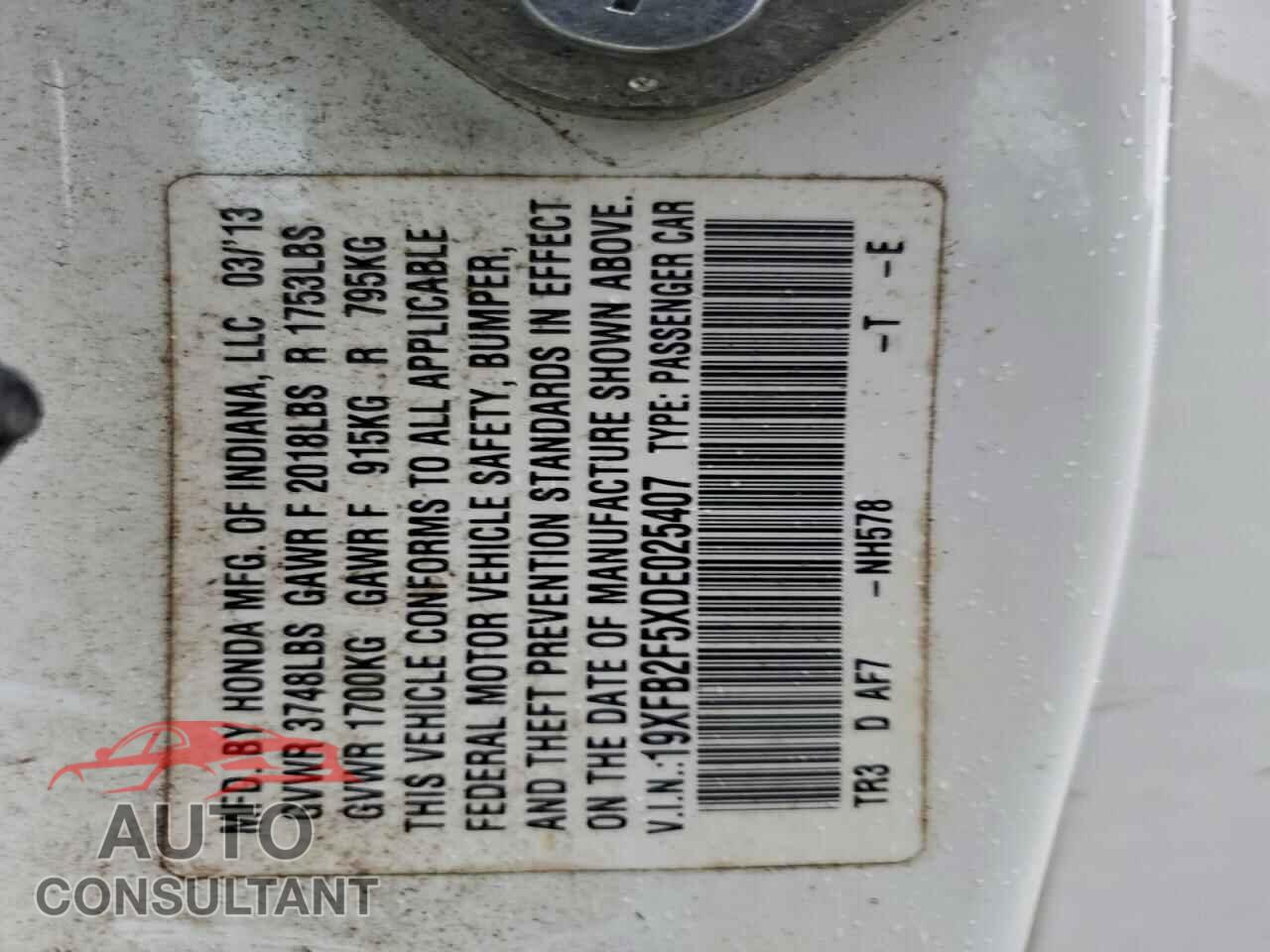 HONDA CIVIC 2013 - 19XFB2F5XDE025407