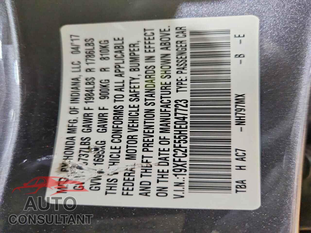 HONDA CIVIC 2017 - 19XFC2F55HE047723
