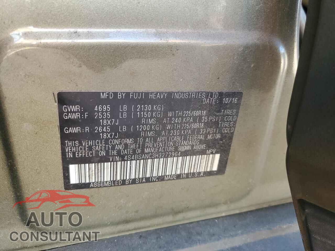 SUBARU OUTBACK 2017 - 4S4BSANC3H3272964
