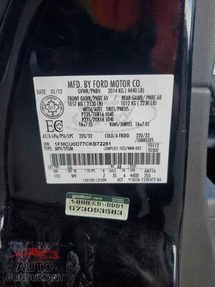 FORD ESCAPE 2012 - 1FMCU0D77CKB72281
