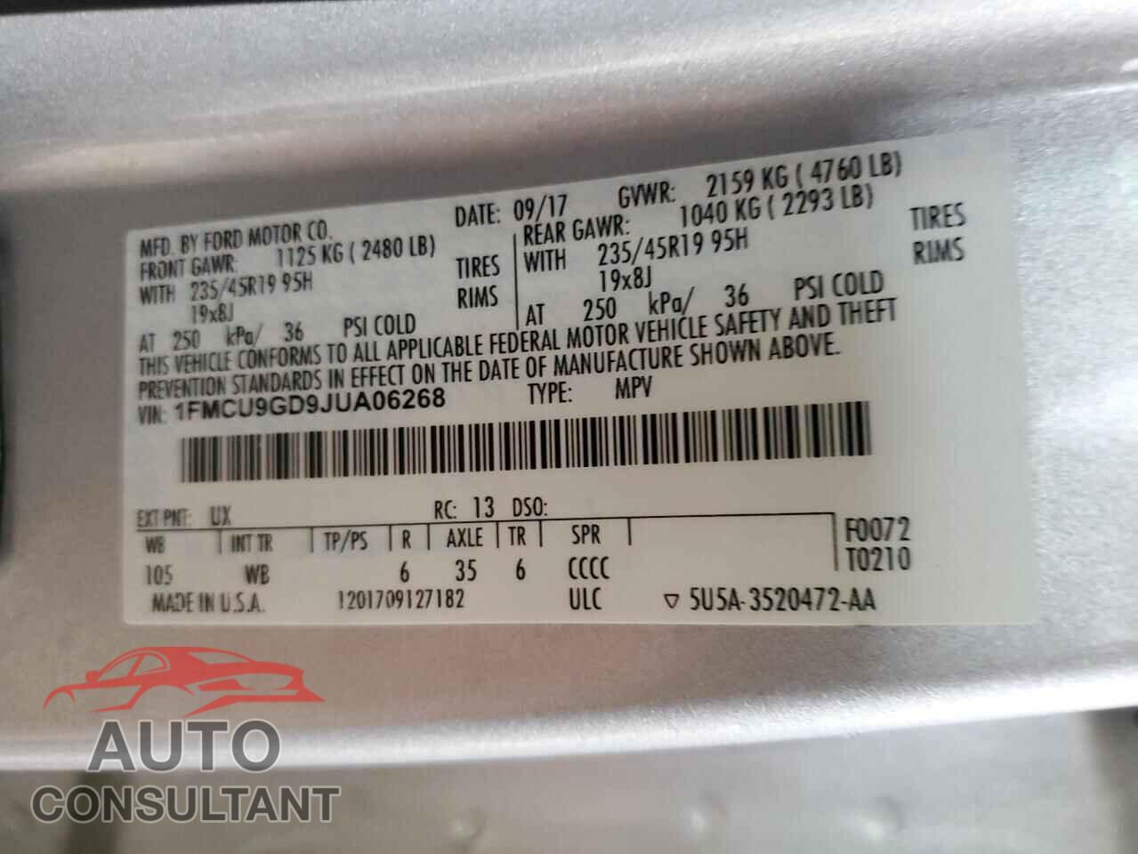 FORD ESCAPE 2018 - 1FMCU9GD9JUA06268