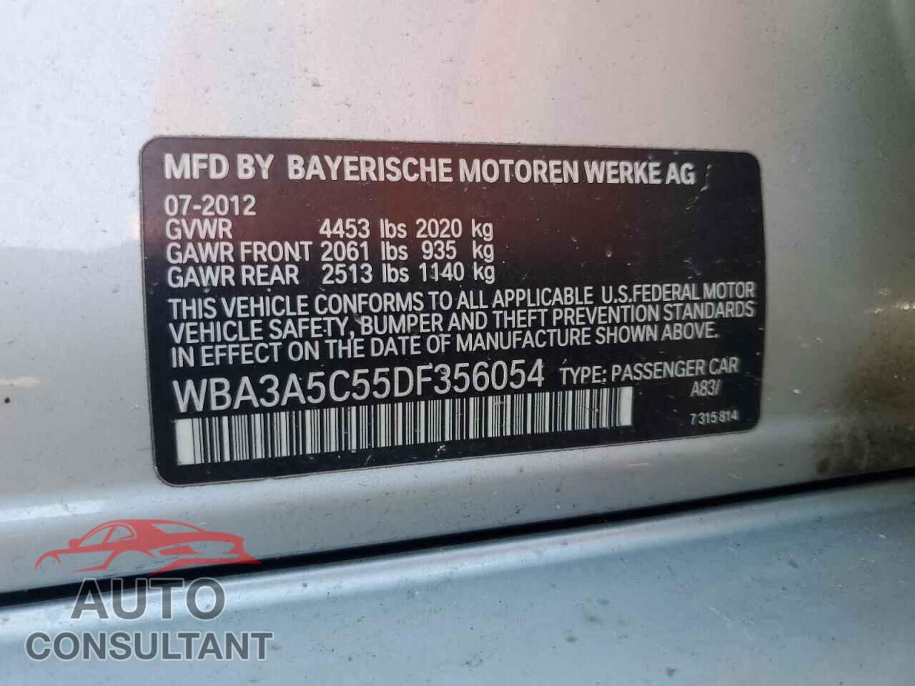 BMW 3 SERIES 2013 - WBA3A5C55DF356054