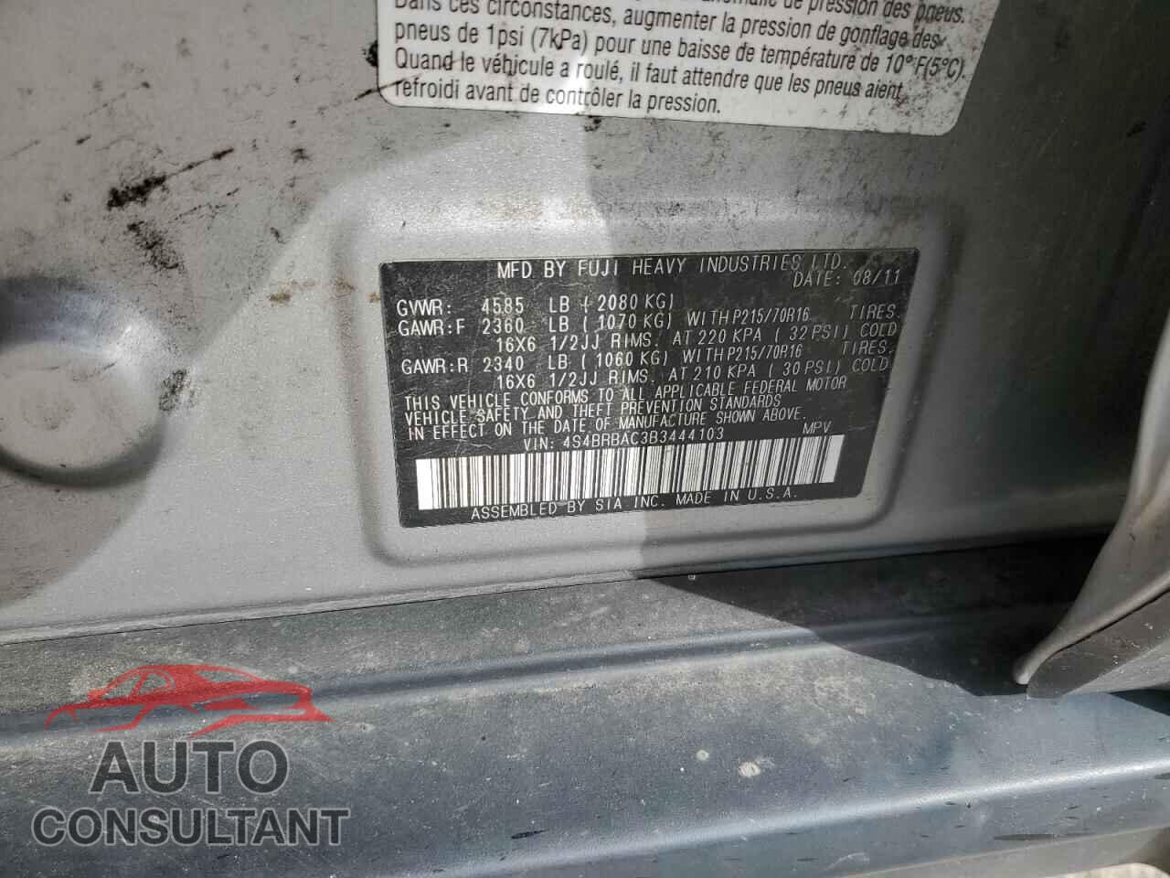 SUBARU OUTBACK 2011 - 4S4BRBAC3B3444103