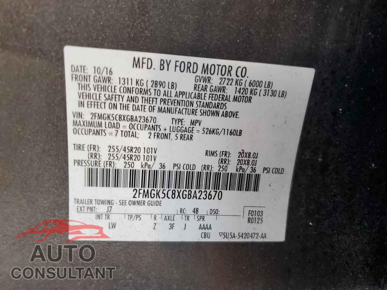 FORD FLEX 2016 - 2FMGK5C8XGBA23670