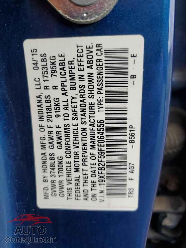HONDA CIVIC 2015 - 19XFB2F59FE064556