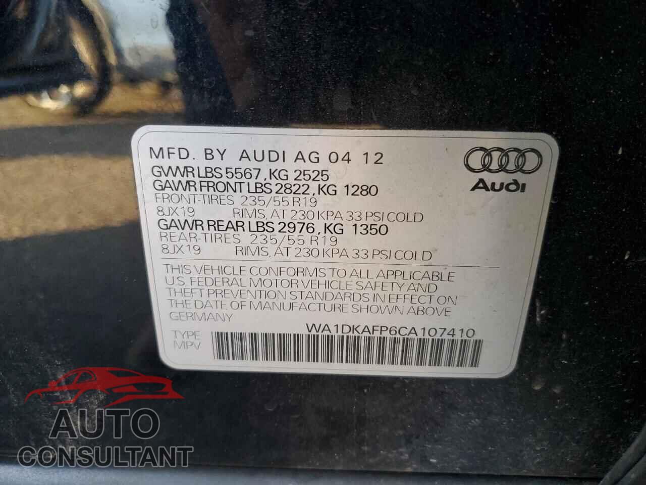 AUDI Q5 2012 - WA1DKAFP6CA107410