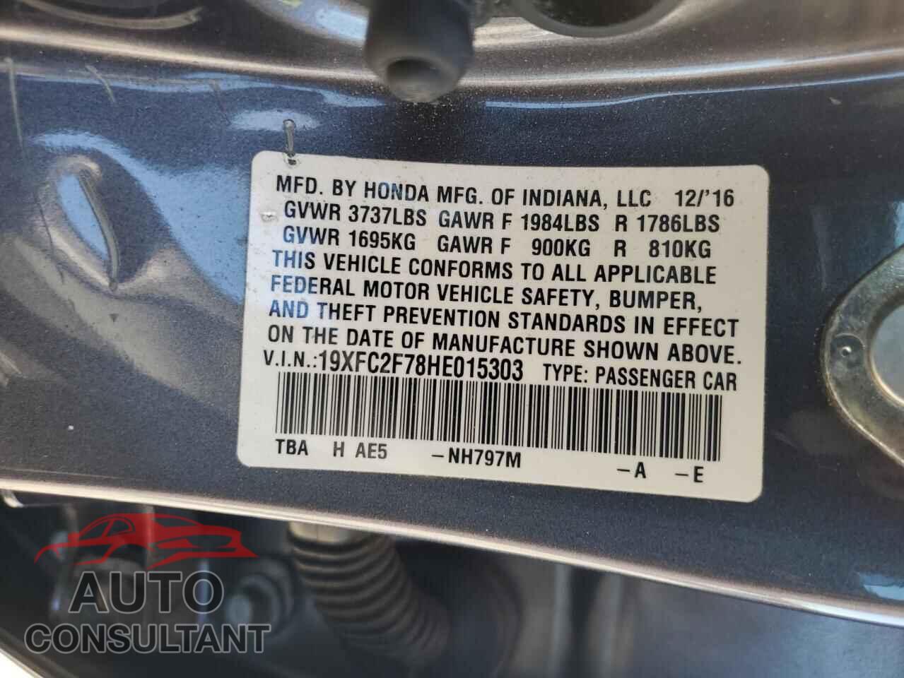 HONDA CIVIC 2017 - 19XFC2F78HE015303