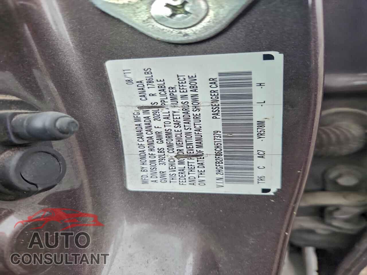 HONDA CIVIC 2012 - 2HGFB2F86CH517379