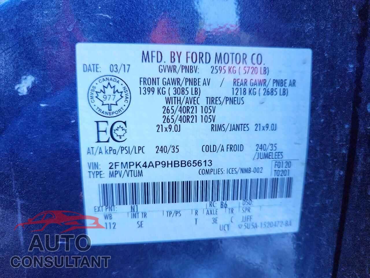 FORD EDGE 2017 - 2FMPK4AP9HBB65613