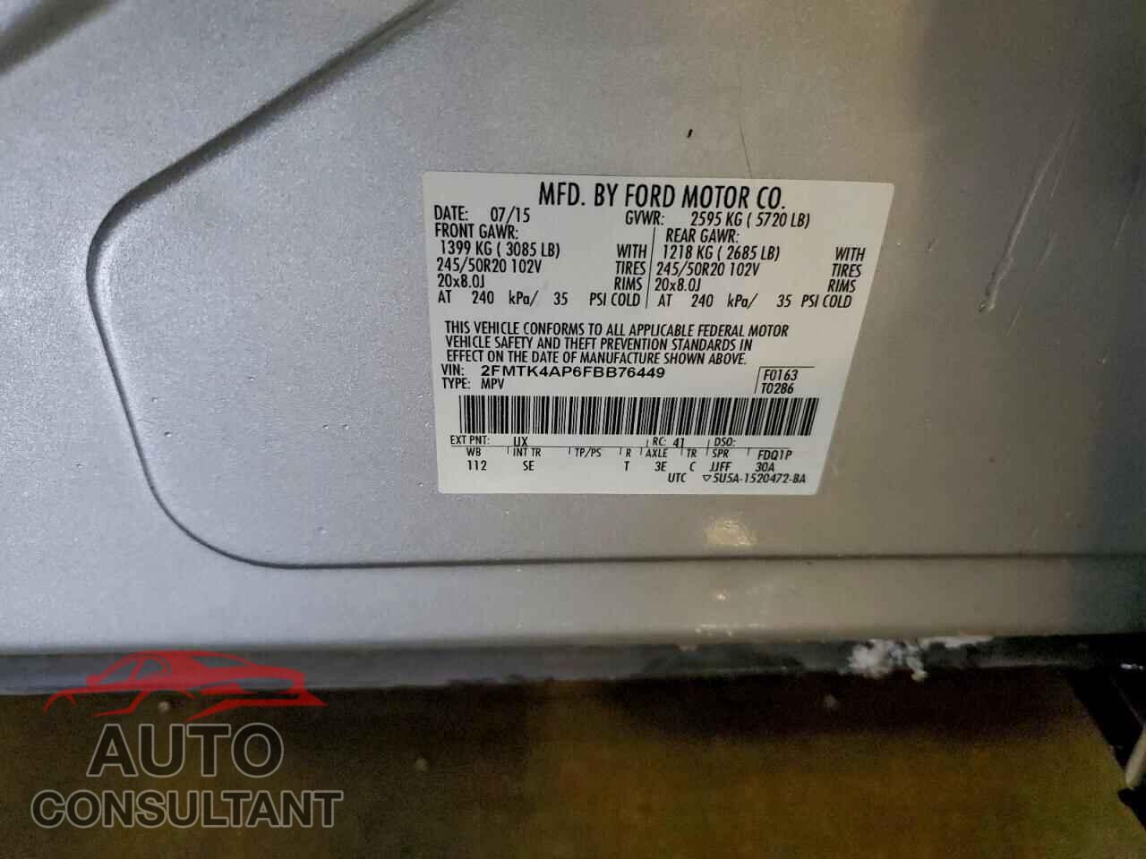 FORD EDGE 2015 - 2FMTK4AP6FBB76449